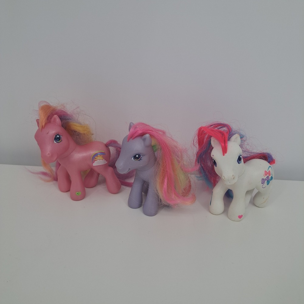 VTG My Little Pony G3 Lot of 3 Pink Rainbow Flash Rainbow Swirl Bowtie 2000s